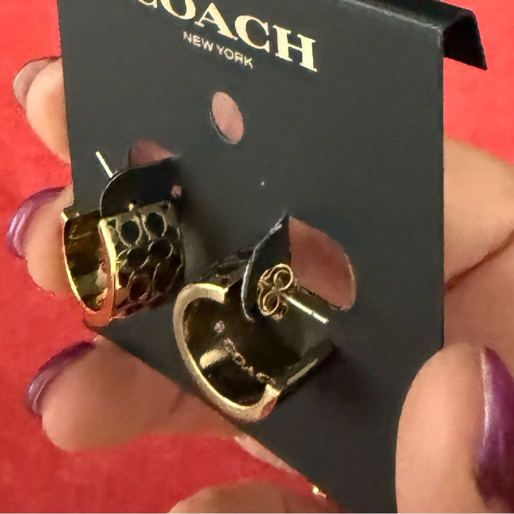Coach Gold and Black Hoop Earrings. NWT - Picture 5 of 9